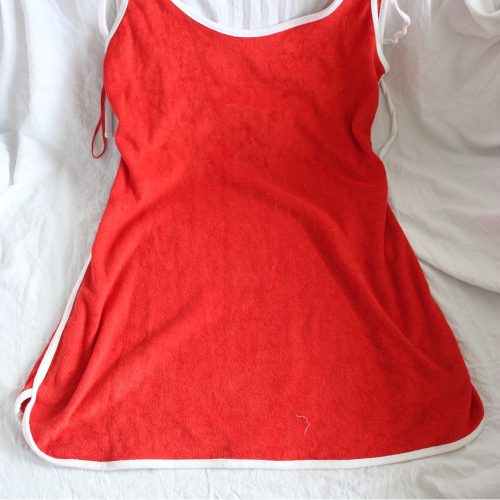 Red Sleeveless Dress with White Trim